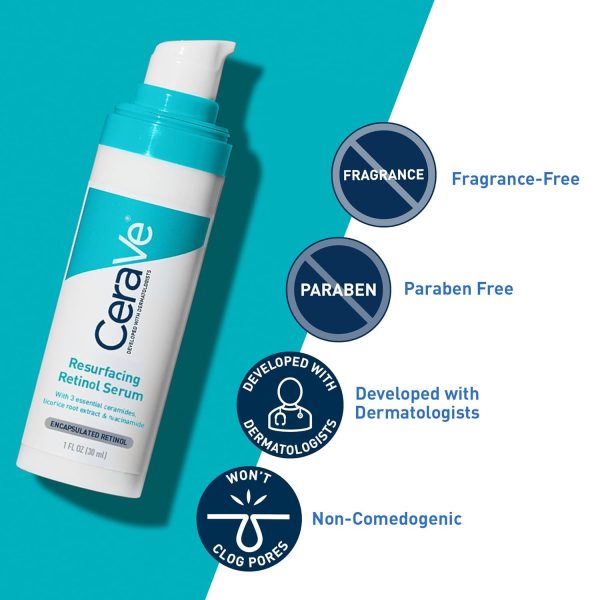 Cerave Resurfacing Retinol Serum For Post Acne Marks, Formulated With Licorice Root Extract & Niacinamide, Brightening Serum & Pore Minimizer For Face, Post Acne Skin Barrier Repair, Non-comedogenic – 30ml